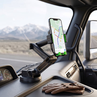 Long Reach Phone Mount with Gel Suction Base and 360 Degree Rotation for Trucks