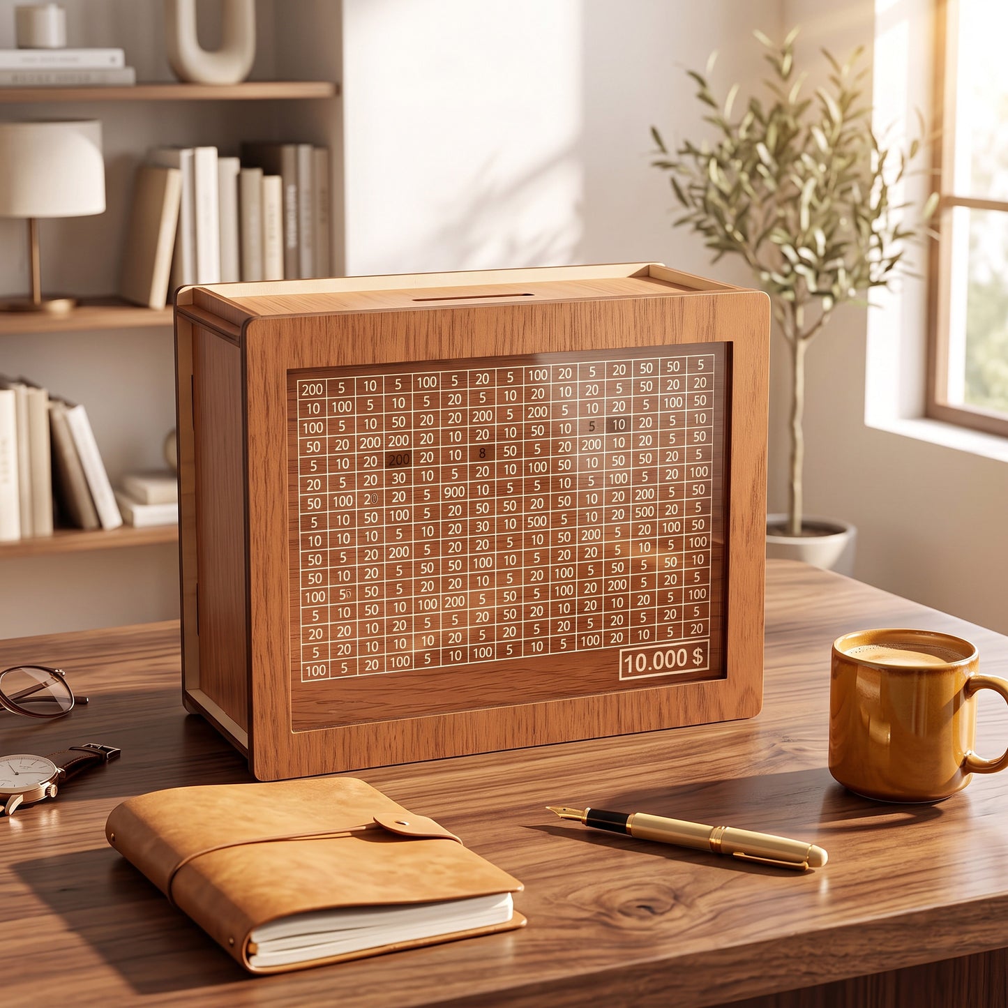 Money Savings Box with Tracking Panel and Nine Dollar Goal Options