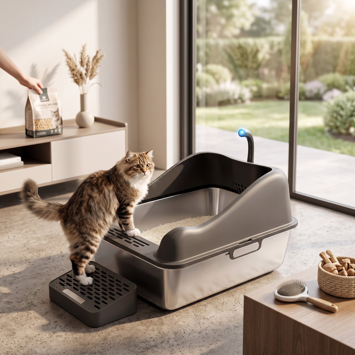 Enclosed Cat Litter Box with Flip Lid and Odor Control, Particle Catcher