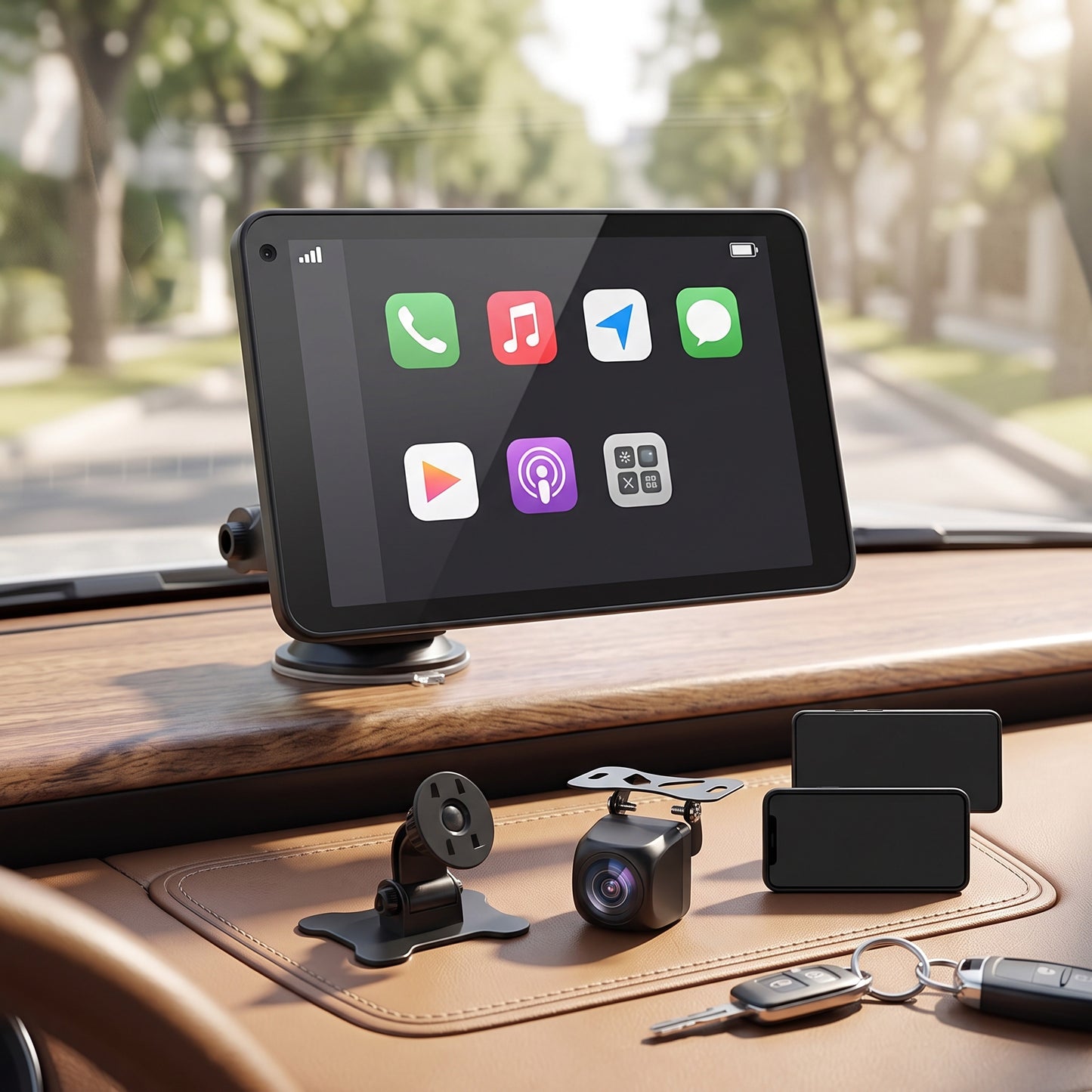 Wireless Smartphone Display with Backup Camera and Voice Control for Vehicles