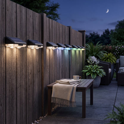Solar Fence Lights with Eight Color Modes and Auto Dusk Sensor, 8-Pack