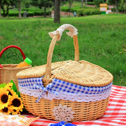 Oval Wicker Basket with Dual Lids and Removable Cotton Liner