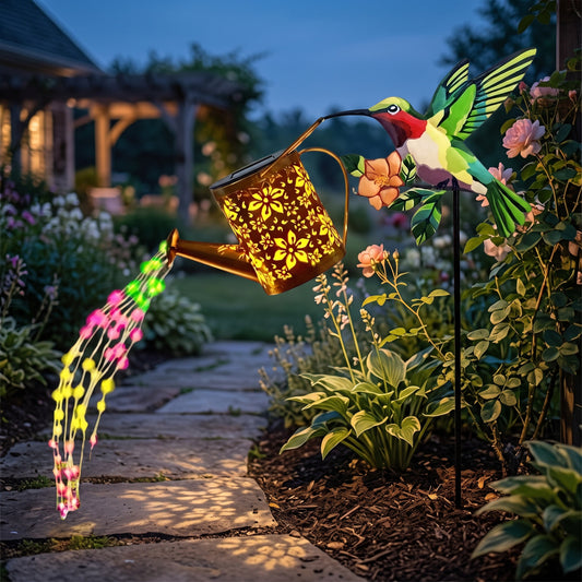 Solar Garden Lantern with Hummingbird Floral Pattern for Outdoor Decor
