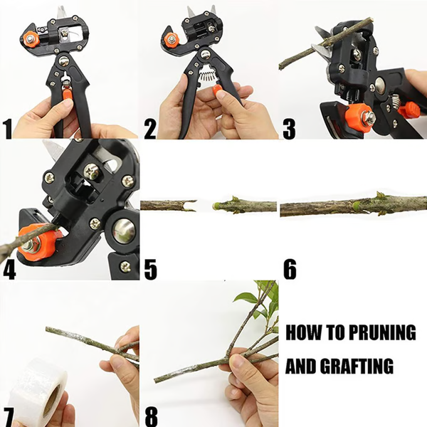 Grafting and Pruning Tool with Three Interchangeable Blades and Safety Lock