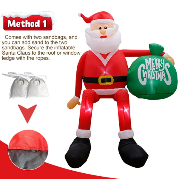 8ft Climbing Santa Inflatable with LED Lights and Ground Anchors
