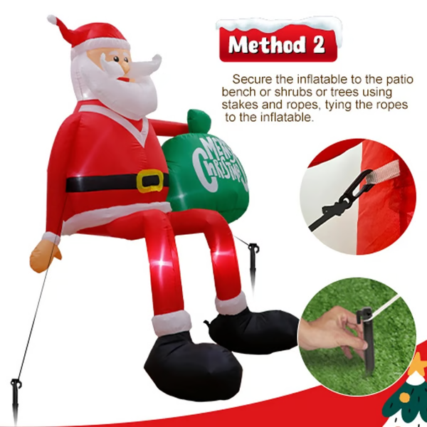 8ft Climbing Santa Inflatable with LED Lights and Ground Anchors