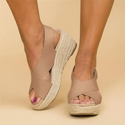 Women's Orthopedic Wedge Espadrilles with Adjustable Cross Straps and Cushioned Footbed