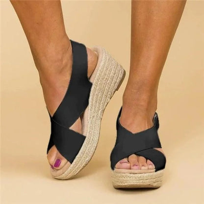 Women's Orthopedic Wedge Espadrilles with Adjustable Cross Straps and Cushioned Footbed