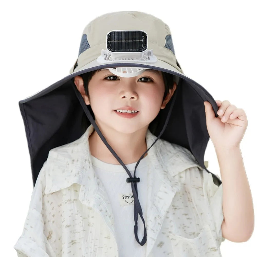 Kids Solar Powered Fan Hat with Adjustable Fit and Three Speed Cooling Fan