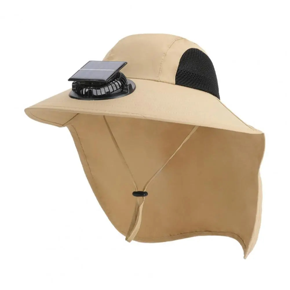 Cooling Fan Hat with Dual Airflow and Neck Shawl, Solar Powered