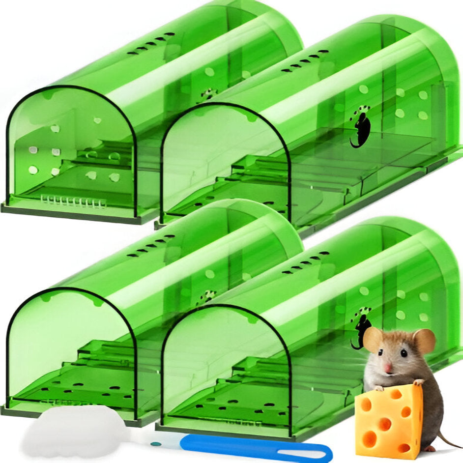 Reusable Live Mouse Trap with Clear Body and Release Door, Set of 4