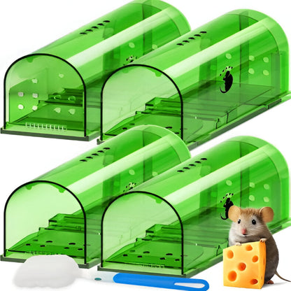 Reusable Live Mouse Trap with Clear Body and Release Door, Set of 4