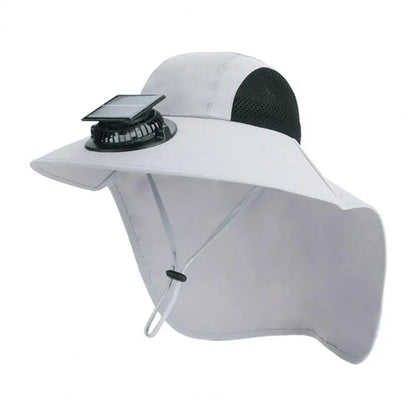 Cooling Fan Hat with Dual Airflow and Neck Shawl, Solar Powered