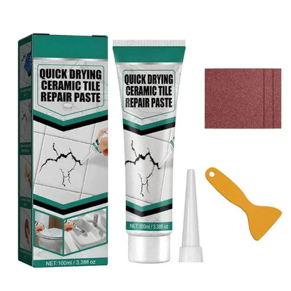 Tile Repair Paste with Spatula and Sandpaper for Cracks and Chips