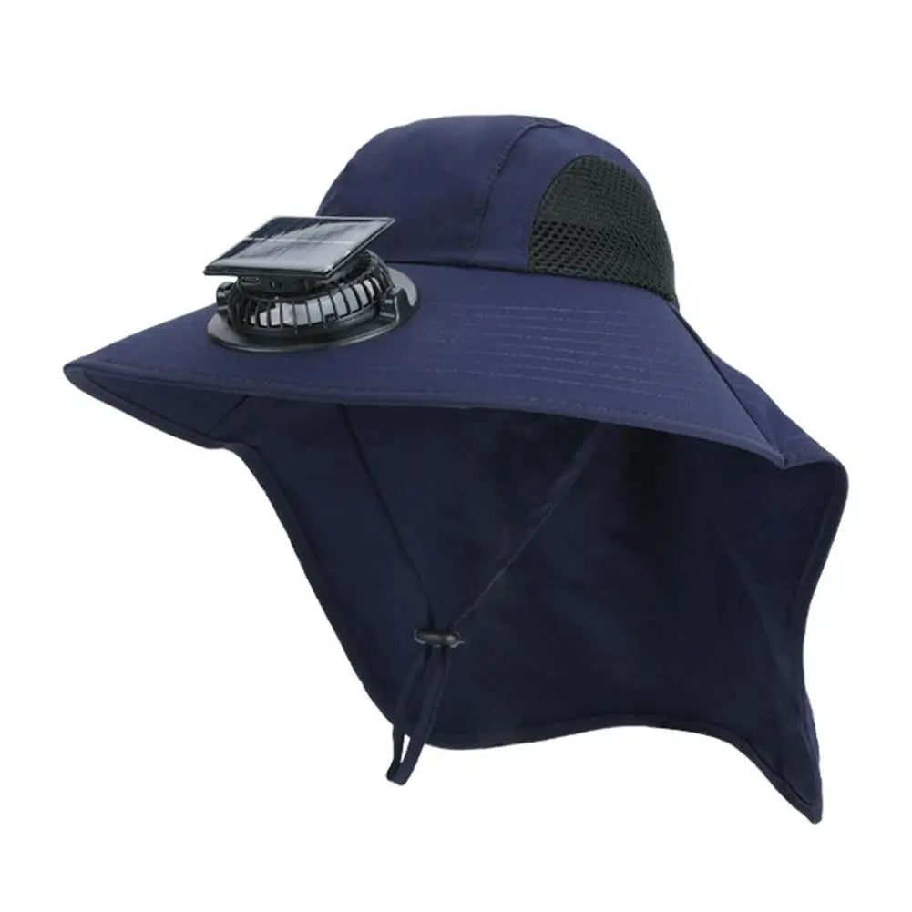 Cooling Fan Hat with Dual Airflow and Neck Shawl, Solar Powered