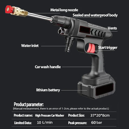 Cordless Pressure Washer with 60Bar Power and Three Spray Modes, 50 Minute Runtime