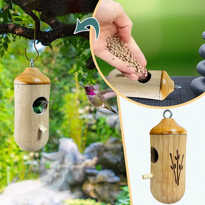 Hummingbird Nesting House with Hanging Loop and Wood Grain Finish, 3.1x3.1x5.9in