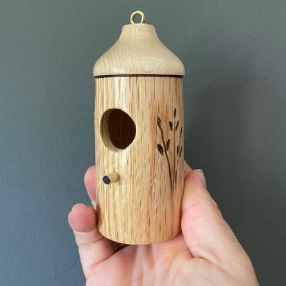 Hummingbird Nesting House with Hanging Loop and Wood Grain Finish, 3.1x3.1x5.9in
