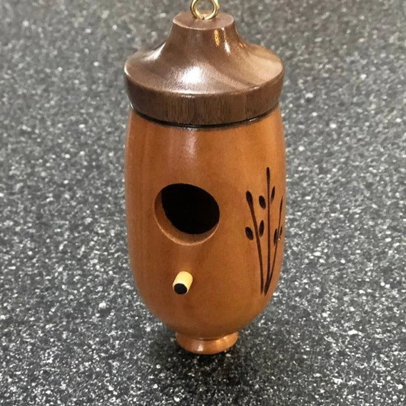 Hummingbird Nesting House with Hanging Loop and Wood Grain Finish, 3.1x3.1x5.9in