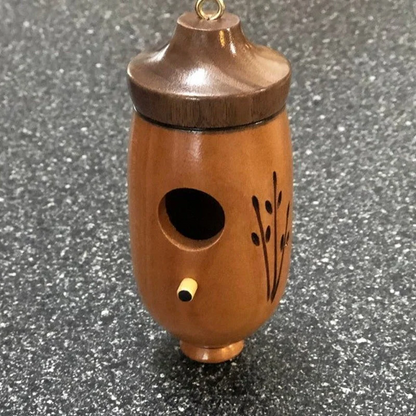 Hummingbird Nesting House with Hanging Loop and Wood Grain Finish, 3.1x3.1x5.9in
