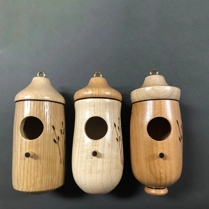 Hummingbird Nesting House with Hanging Loop and Wood Grain Finish, 3.1x3.1x5.9in