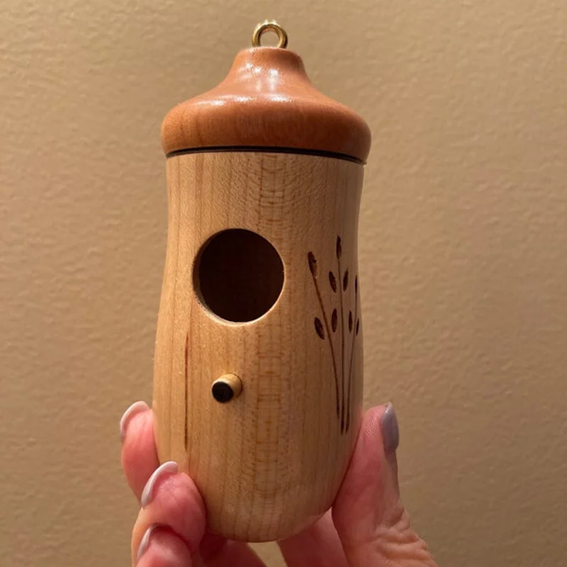 Hummingbird Nesting House with Hanging Loop and Wood Grain Finish, 3.1x3.1x5.9in