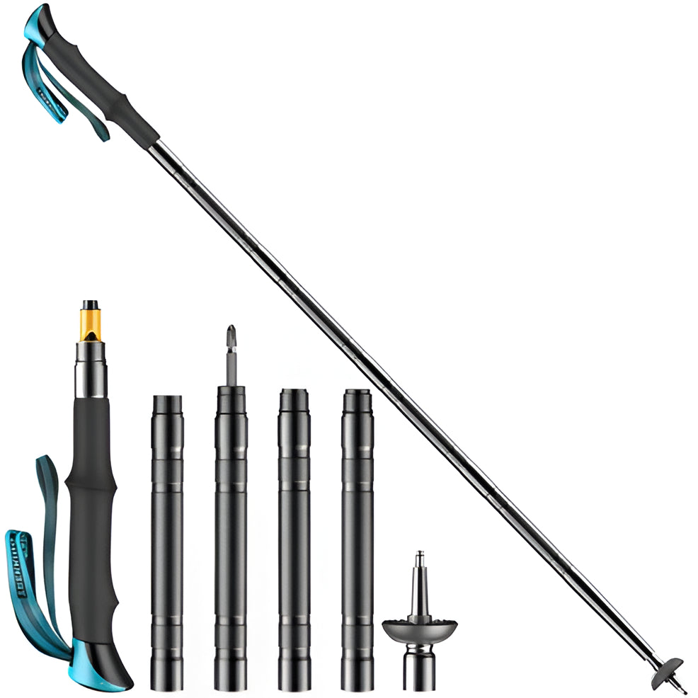 Modular Trekking Pole with Integrated Carbon Steel Tools and Adjustable Height