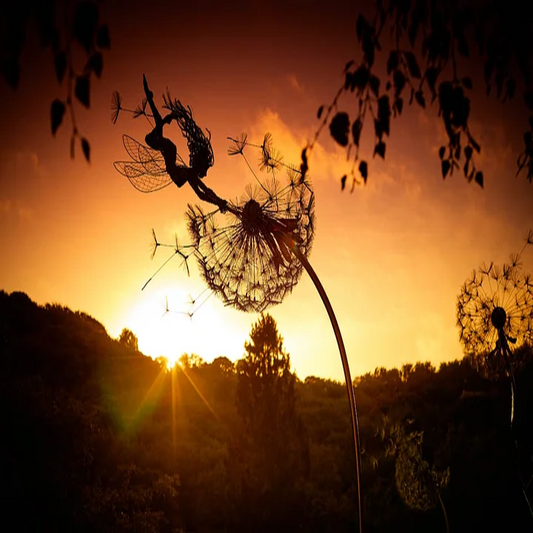 Metal Fairy Garden Stake with Dandelion Design, 25-45in Height