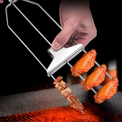 Multi-Prong Grill Skewer with Pull Release Button and Even Heat Distribution