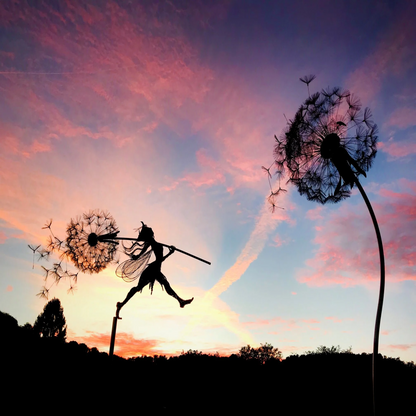 Metal Fairy Garden Stake with Dandelion Design, 25-45in Height