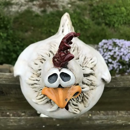 Resin Chicken Garden Statue with Freestanding Base and Painted Details