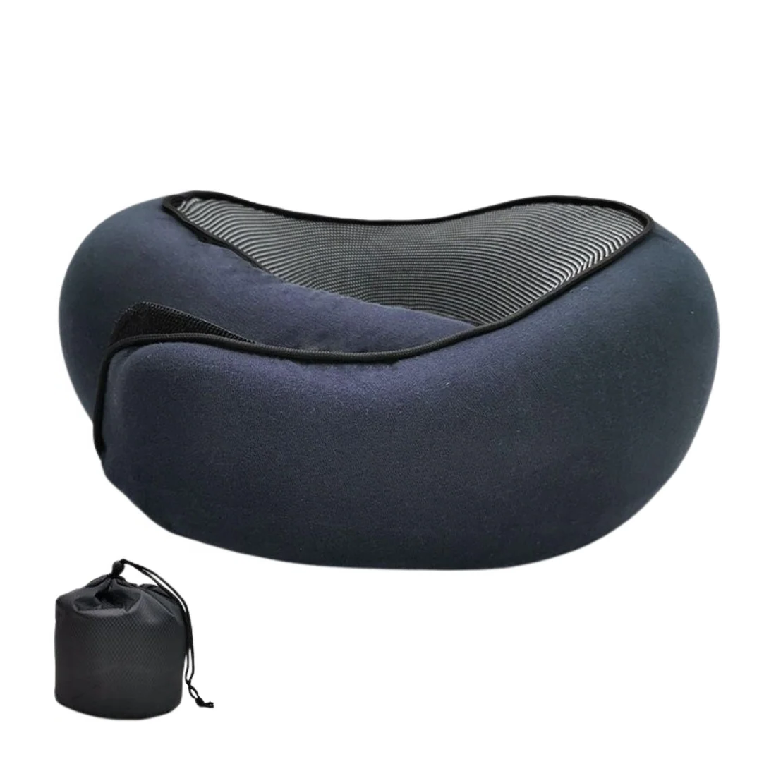 Contoured Neck Pillow with Snap Closure and Sleep Kit for Travel