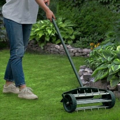 Manual Lawn Aerator Roller with 32 Steel Spikes and 18 Inch Coverage