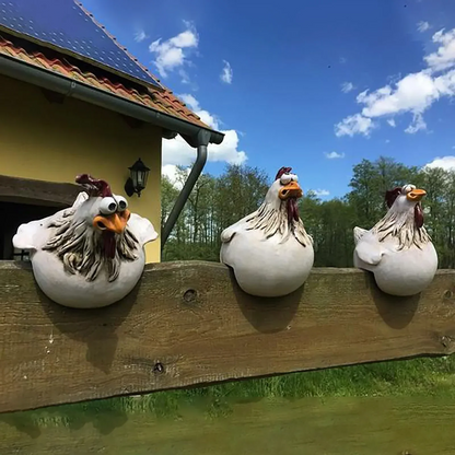 Resin Chicken Garden Statue with Freestanding Base and Painted Details