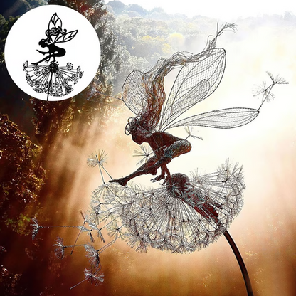 Steel Fairy Garden Sculpture with Dandelion Silhouette and Ground Stake