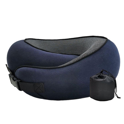 Contoured Neck Pillow with Snap Closure and Sleep Kit for Travel