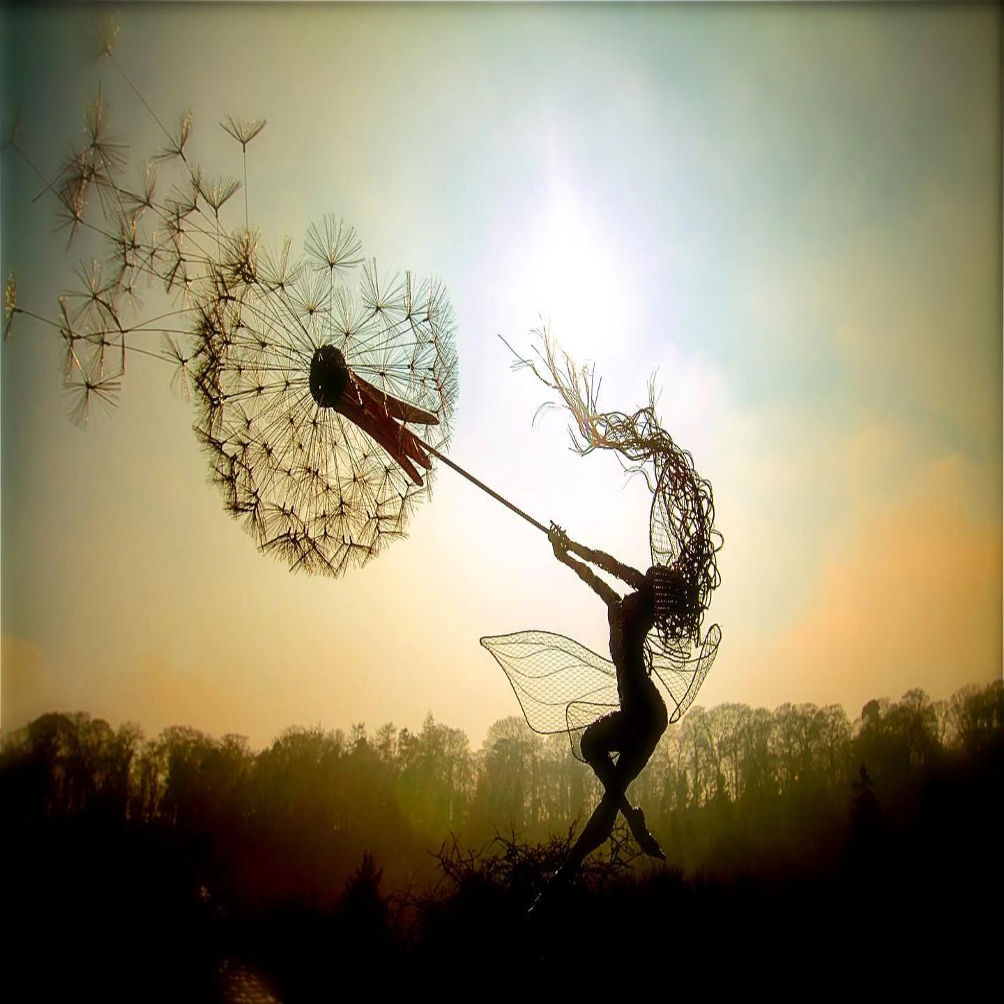 Metal Fairy Garden Stake with Dandelion Design, 25-45in Height