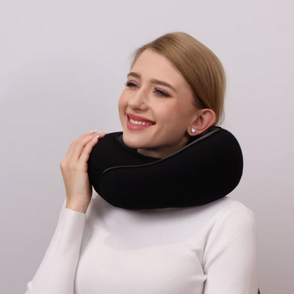 Contoured Neck Pillow with Snap Closure and Sleep Kit for Travel