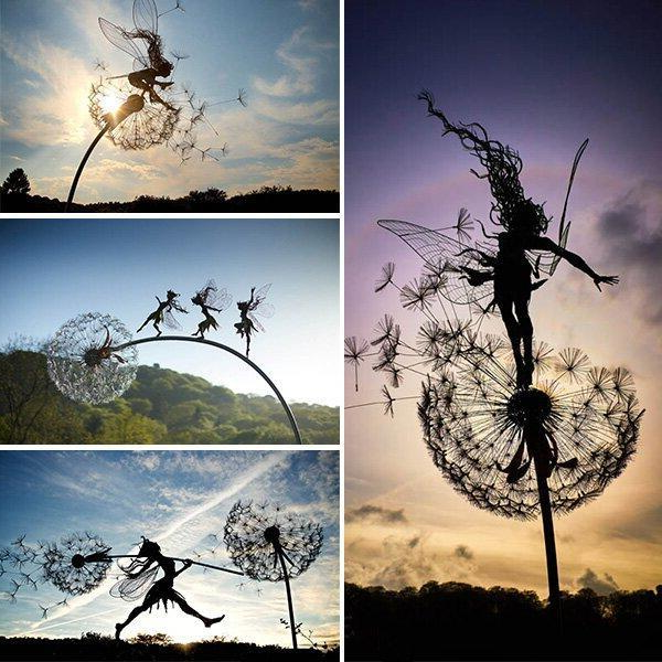 Metal Fairy Garden Stake with Dandelion Design, 25-45in Height