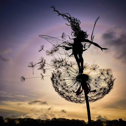 Metal Fairy Garden Stake with Dandelion Design, 25-45in Height