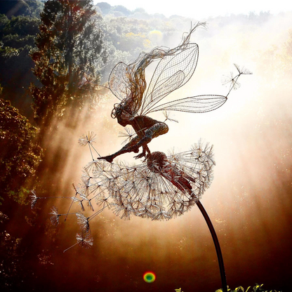 Metal Fairy Garden Stake with Dandelion Design, 25-45in Height