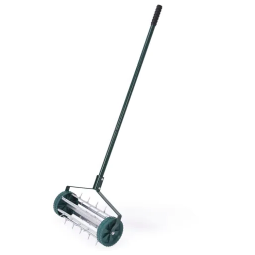 Manual Lawn Aerator Roller with 32 Steel Spikes and 18 Inch Coverage