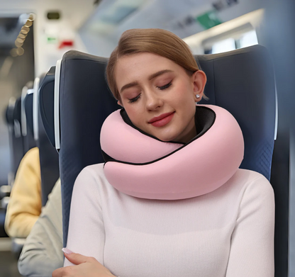 Contoured Neck Pillow with Snap Closure and Sleep Kit for Travel