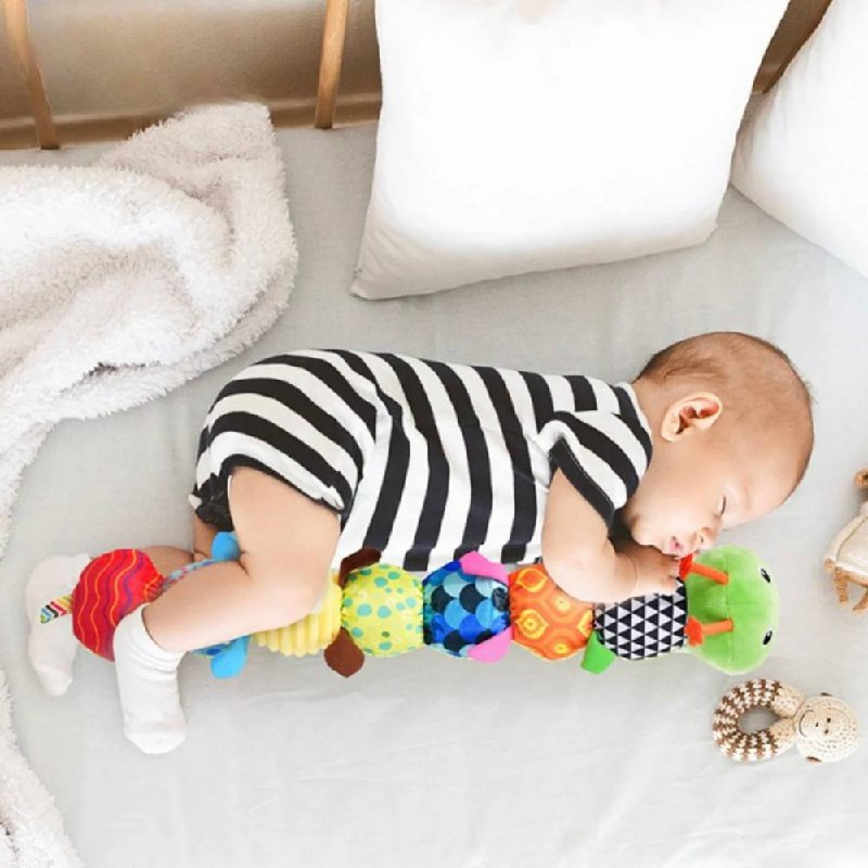 Plush Caterpillar Toy with Musical Sounds and Multiple Textures for Babies