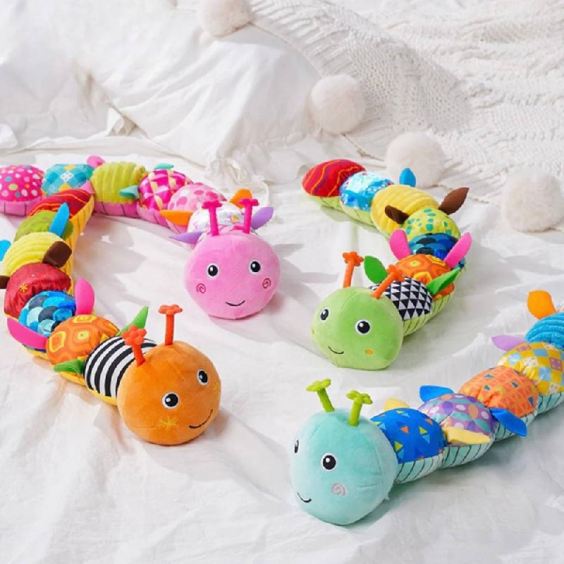 Plush Caterpillar Toy with Musical Sounds and Multiple Textures for Babies