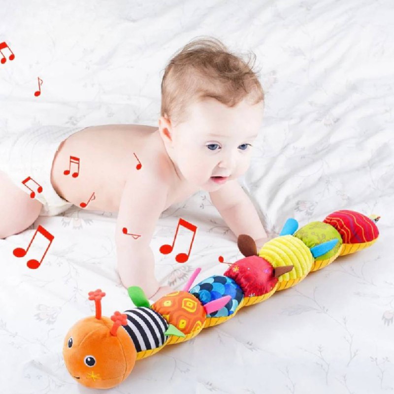 Plush Caterpillar Toy with Musical Sounds and Multiple Textures for Babies