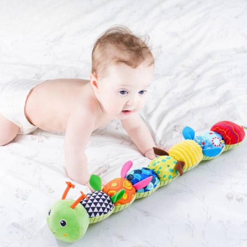 Plush Caterpillar Toy with Musical Sounds and Multiple Textures for Babies
