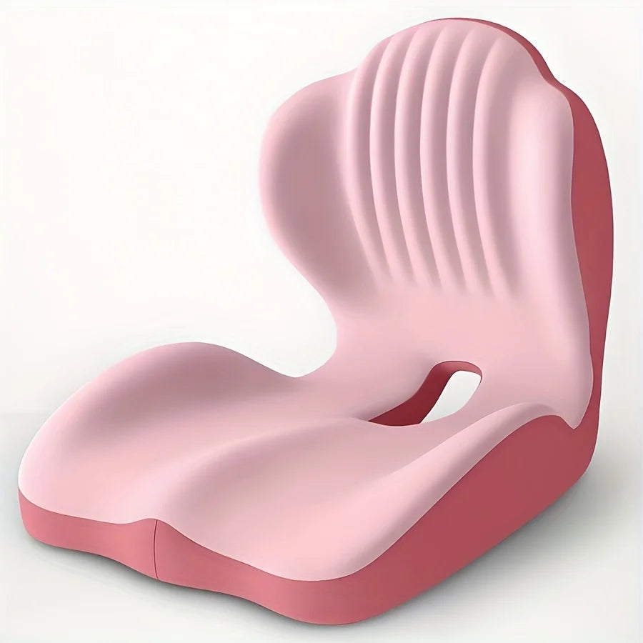 Ergonomic Memory Foam Seat Cushion with Lumbar Support – Pressure Relief, Height Boost, Universal Fit - Delicate Leather  