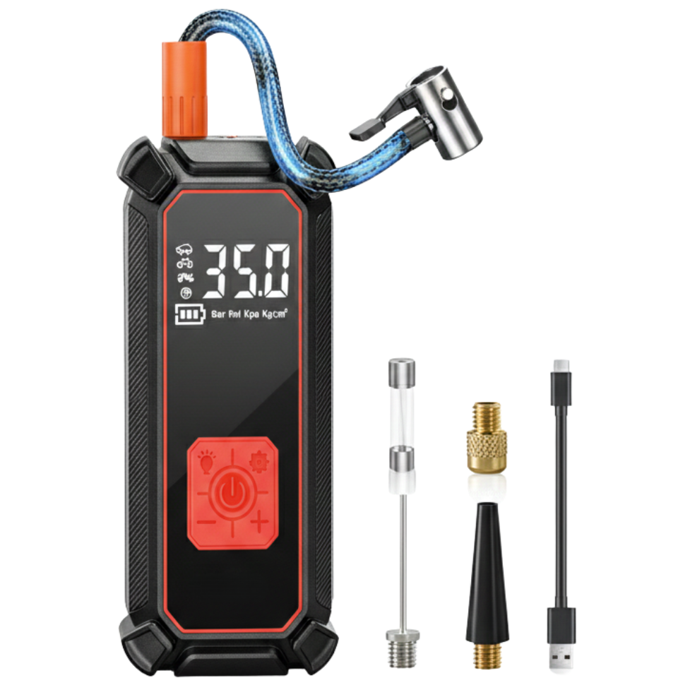 Portable 12V Tire Inflator with Digital Gauge and Dual Power Supply