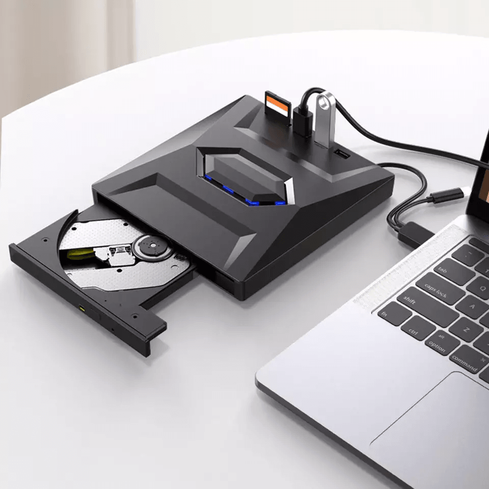 Portable USB CD DVD Burner and Player with SD Card and USB Hub for PC and Mac